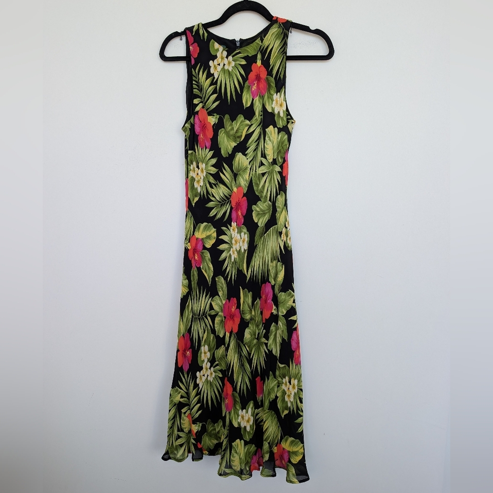 Vintage Silk Lauren Ralph Lauren Floral Tropical Sleeveless Maxi Dress Sz 8P